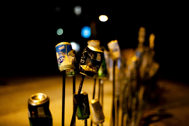 cans, bokeh, still life, two objects, transportation, wallpappers, 4K, nightphotography, illuminated, text, group of objects, technology, recycle, studio shot