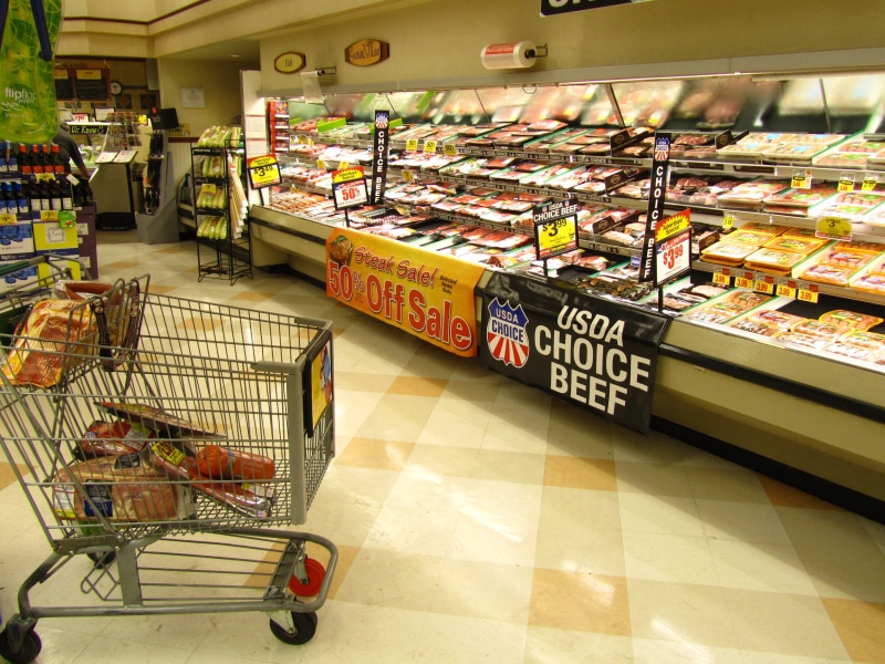 sale, choice, tiled floor, gray, display, food, indoors, consumerism, shop, grocery, fruit, 4K, counter, basket, arrangement, freezer, supermarket, for sale