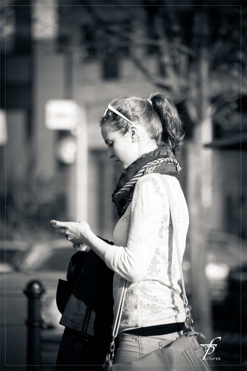 three quarter length, people, child, hairstyle, scarf, walking, city, street, girls, looking, technology, wearing, text messaging, glamour, casual clothing