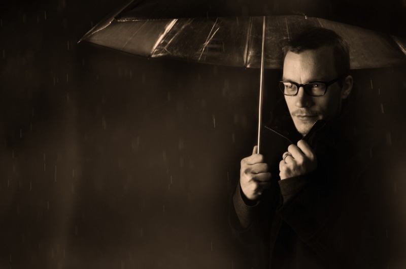 people, men, wet, young adult, portrait, raindrops, holding, copy space, protection, looking at camera, man, one Person, 1080P, contemplation, face, umbrella