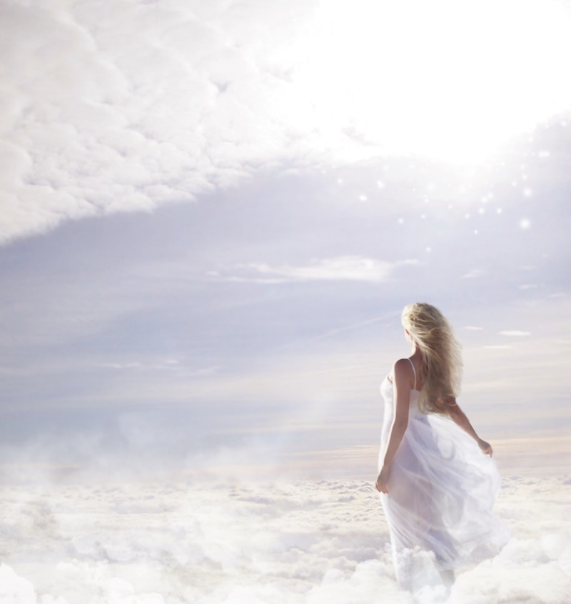 standing, dress, fantasy picture, cloud - sky, sunlight, beauty, strap, beauty in nature, romantic, girl, atmosphere, mood, outdoors, abstract, spaghetti