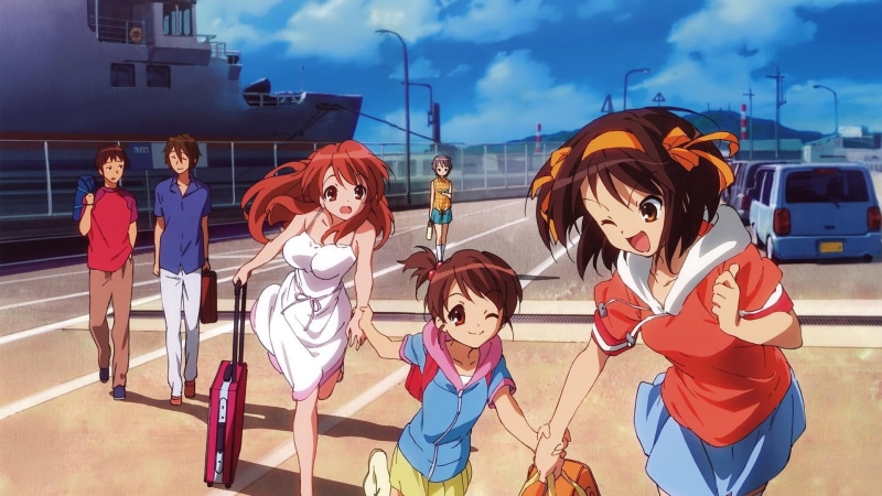 Nagato Yuki, girls, child, people, females, Suzumiya Haruhi , characters, anime, city, teenager, The Melancholy of Haruhi Suzumiya, women, standing, Asahina Mikuru