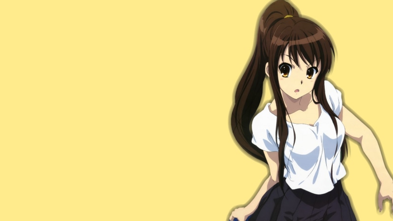 costume, one person, front view, indoors, standing, The Melancholy of Haruhi Suzumiya, studio shot, 1080P, representation, young adult, yellow, real people