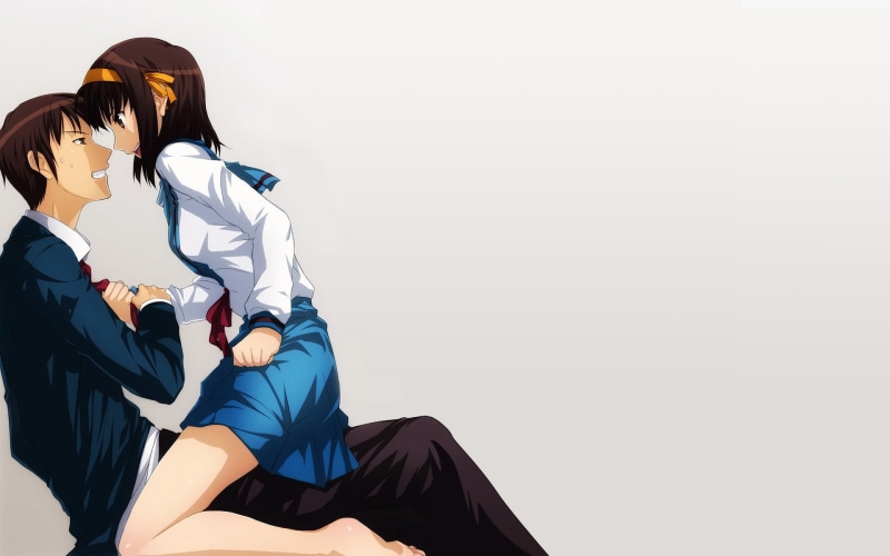 three quarter length, women, copy space, two people, indoors, men, adult, young men, casual clothing, The Melancholy of Haruhi Suzumiya, clothing, 1080P