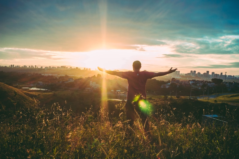 arms raised, evening, hands, cityscape, dawn, light, rear view, human arm, leisure activity, spreading, limb, summer, outdoors, fair weather, bright, 5K