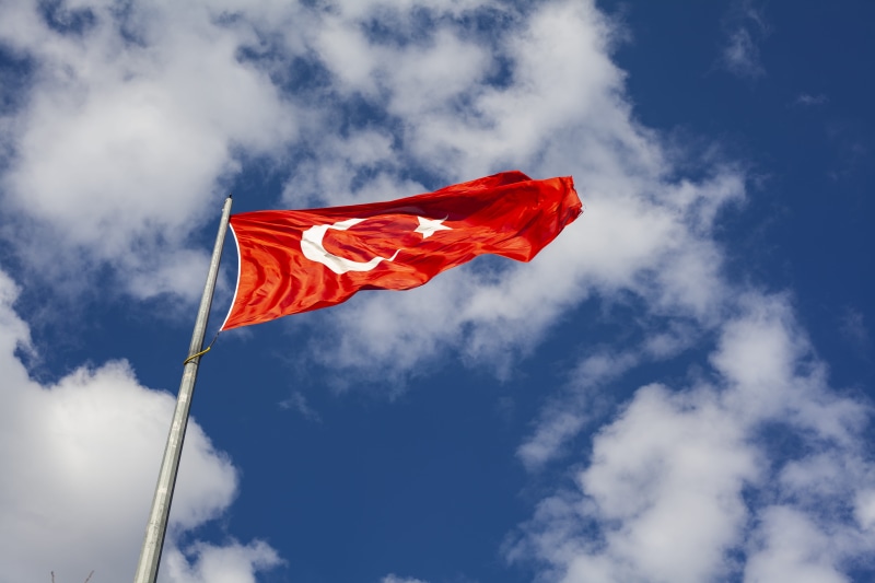 striped, pride, outdoors, Turkish Flag, sky, 5K, cloud - sky, day, flagpole, emotion, low angle view, turkey, flag, nature, low, waving, angle, star shape