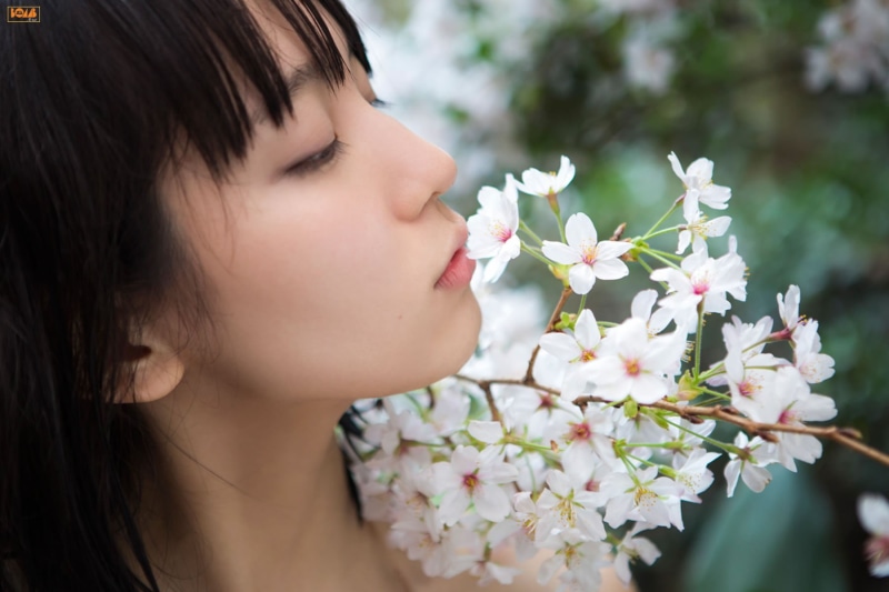 plant, child, headshot, fragility, flowering plant, profile view, Japanese women, vulnerability, smelling, day, nature, innocence, Riho Yoshioka, face
