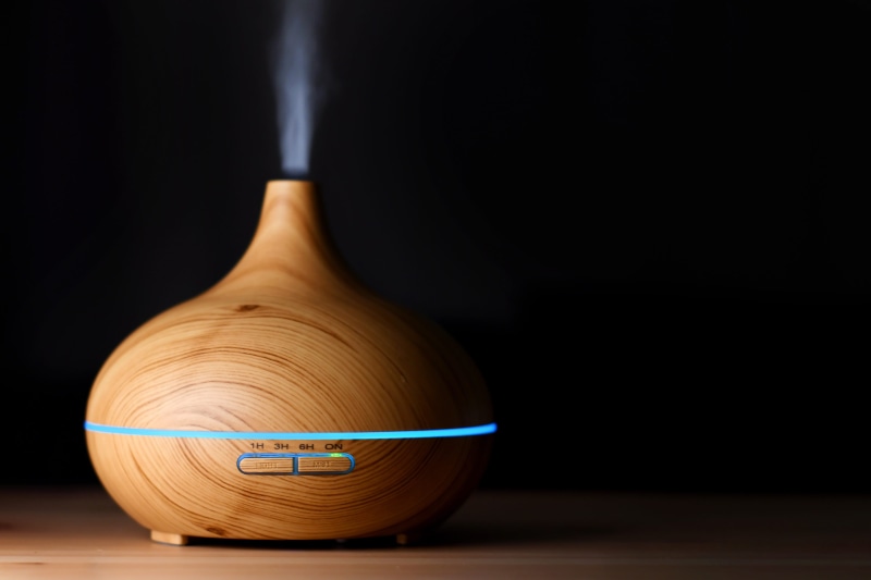 wellbeing, wood, humidifier, sleep, night, food, diffuser, black background, close-up, selective focus, smell, japanese food, aromatic, calming, oil, copy space