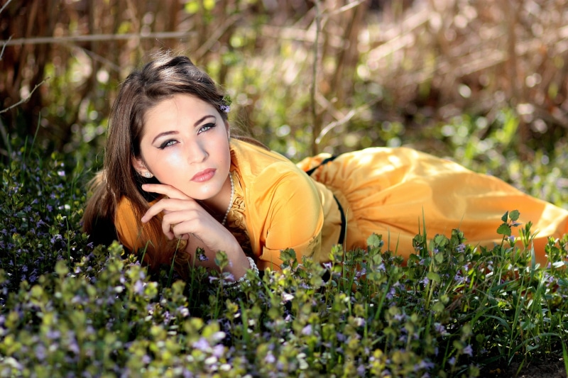 blonde, summer, outdoors, nature, girl, brown hair, contemplation, princess, caucasian Ethnicity, plant, adult, lying, leisure activity, smiling, seductive