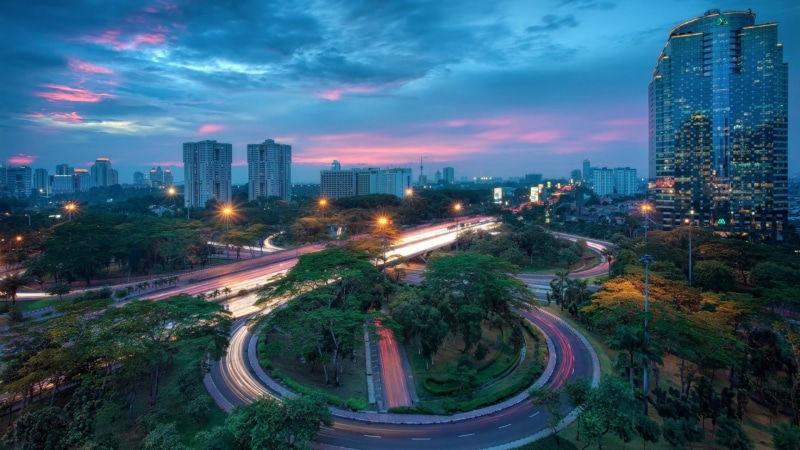 city, Jakarta, long exposure, cityscape, highway, interchange, light trails, 1080P