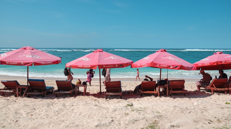 land, indonesia, day, horizon, pandawa beach, nature, sea, blue, umbrella, sand, water, sky, beauty in nature, horizon over water, 2K, scenics - nature