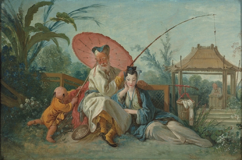 people, painting, 1080P, parasol, Chinoiserie, art, pictura, francois boucher, asian