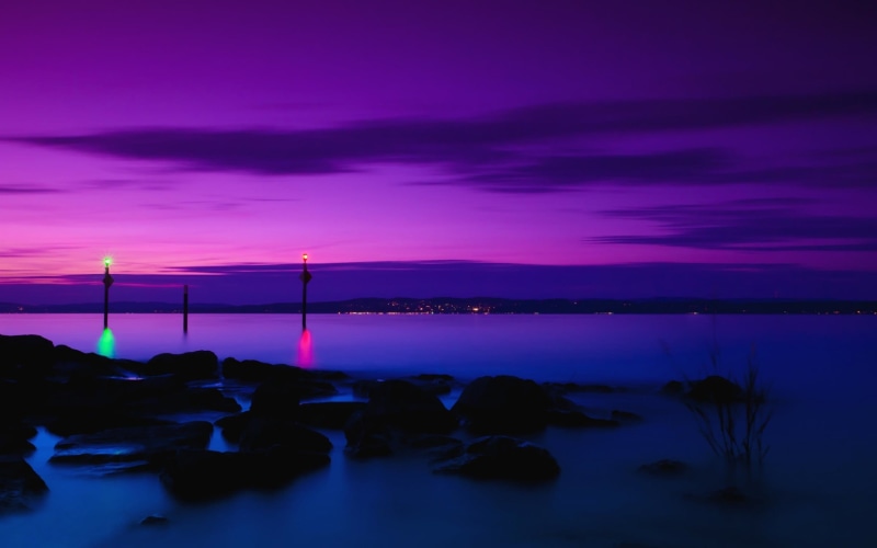 dusk, tranquility, water, sky, pink color, illuminated, body, sea, tranquil scene, beauty in nature, night, cloud - sky, scenics - nature, silhouette, 1080P