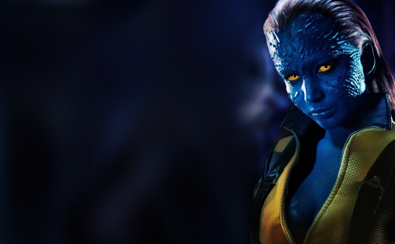 jennifer, dark, adult, jennifer lawrence, X-Men, marvel, looking, black background, one person, past, superheroes, blue, mystique, night, copy space, Days Of Future Past