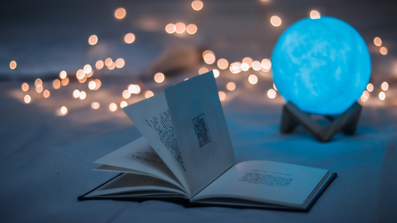 blue, 5K, gunsberg, close-up, paper, open, publication, space, dark, no people, crystal, sphere, planet, night, decor, text, focus on foreground, holiday