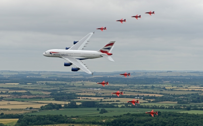 landscape, flying, day, environment, aerospace industry, plane, mid-air, sky, A380, on the move, aircraft, no people, Airbus, 2K, transportation, motion