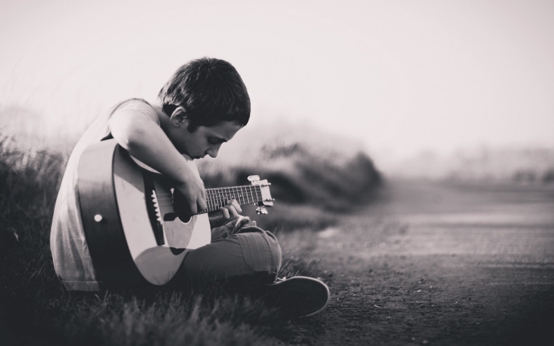 males, full length, playing, musical equipment, one Person, men, performer, grass, music, adult, boy, on the road, people, string Instrument, musical Instrument String