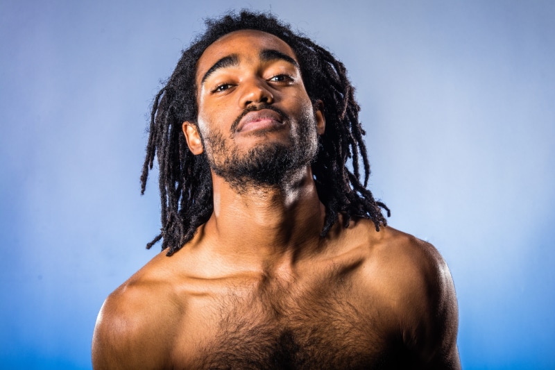 human body part, studio shot, hairy chest, wearing, headshot, rasta, male, human face, dreadlocks, beard, bare chest, long hair, hair, canada, man, style