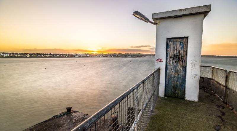 sky, long exposure, Sunset, shed, skerries, beach, ultra wide angle, travel, geotagged, daytime, konica minolta, ireland, pier, weather, clouds, photo