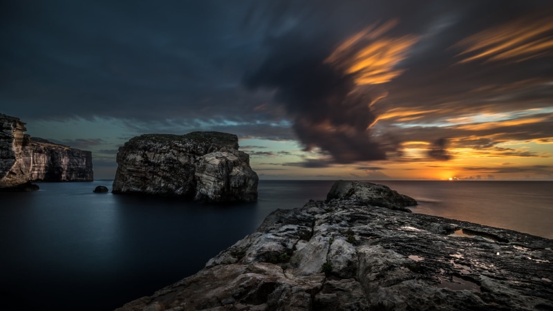 cliff, fe, travel photography, natural, sony a7, geotagged, Fungus Rock, Gozo, nature, motion, San Lawrenz, clouds, fungus, orange, europe, gray rocks