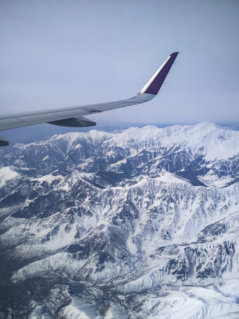 4K, himalayas, cold temperature, day, no people, plane, beauty in nature, winter, airplane, nature, outdoors, wing, window seat view, mountain range, view