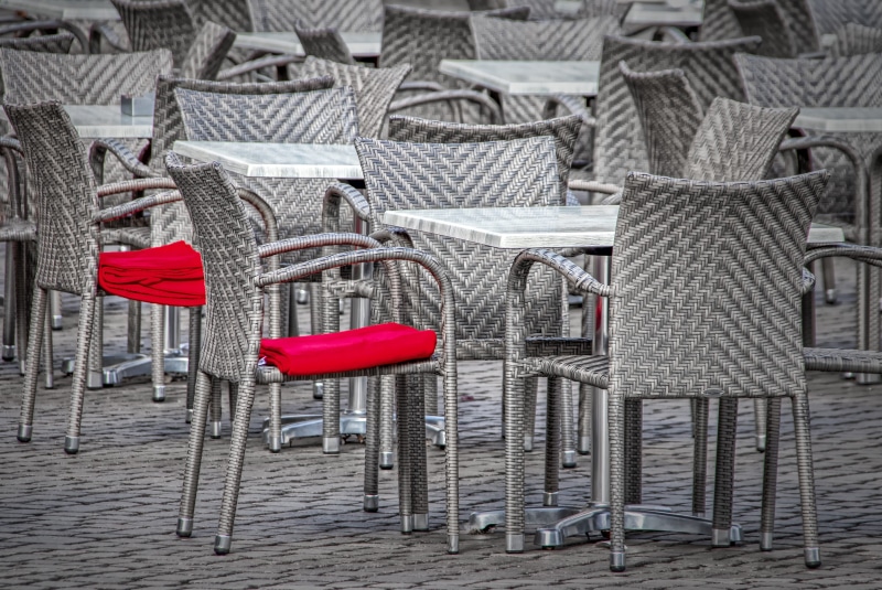 order, 5K, silver, terrace, group of objects, cold, absence, sidewalk cafe, winterpause, cafe, wicker, large group of objects, unused, metal, wood - material