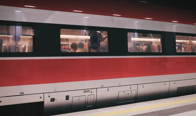 railroad station, transport, public transportation, riding, platform, railroad car, station, group, train - vehicle, red, train, subway train, 4K, indoors