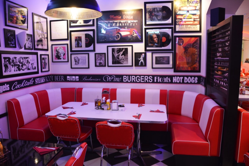 no people, cafe, arrangement, dining, cappuccino, absence, corner, american diner, table, eat, illuminated, place setting, business, glass - material, paintings