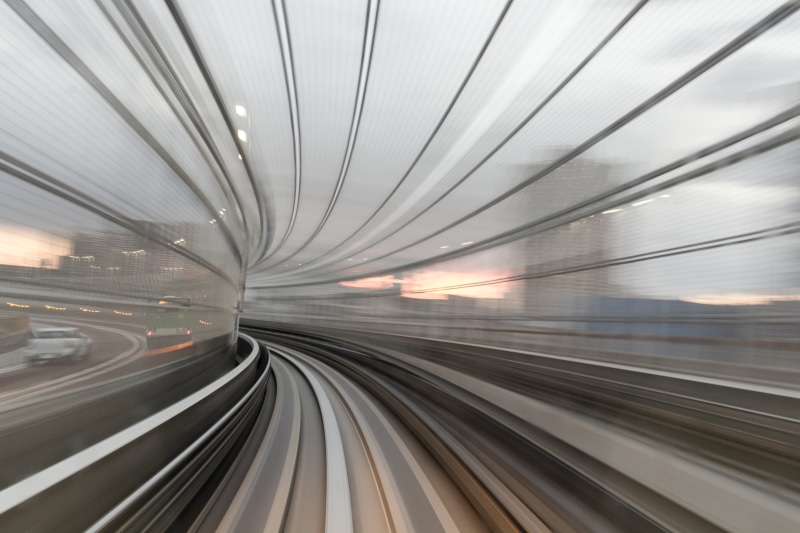 urban Scene, ゆりかもめ, Yurikamome, 日本, traffic, station, railroad Track, photo, 5K, motion, Japan, tunnel, travel, lr, gray, mode of Transport, speed, sunset