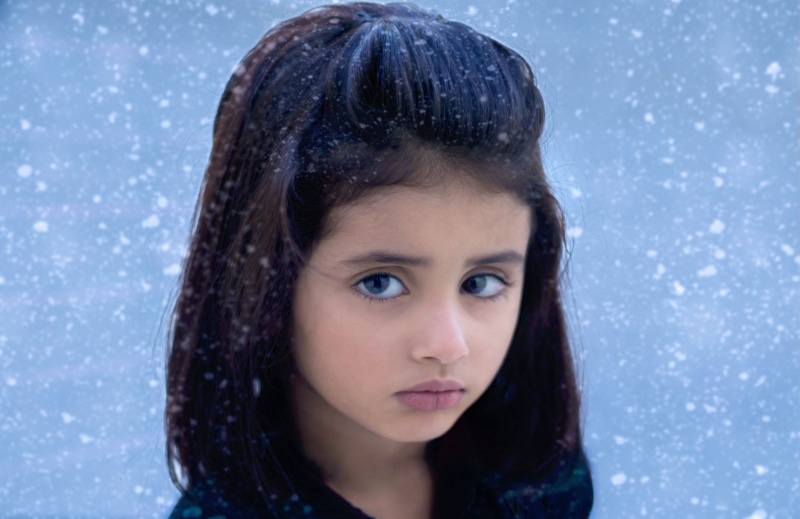 ice, nature, 5K, life, emotion, offspring, hair, blizzard, person, teenager, girl, contemplation, child, kids, blue background, outside, blue, beauty
