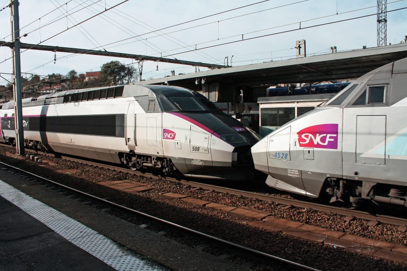station, daytime, journey, outdoors, mode of transportation, land vehicle, Coupled, tgvs france, near, coupled tgv, railroad Track, power supply, power line