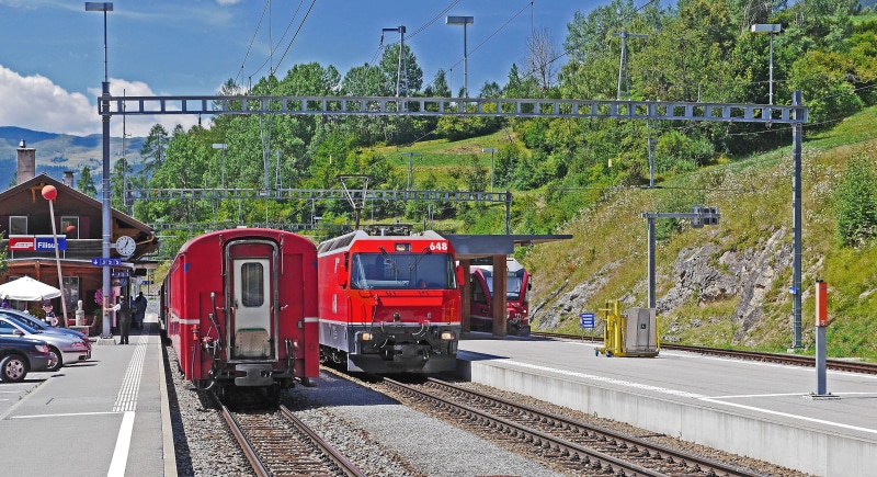 high mountains, railroad track, nature, land vehicle, alpine, station, transportation, railway, abe 8-12, Rhaetian Railways, switch, rail transportation