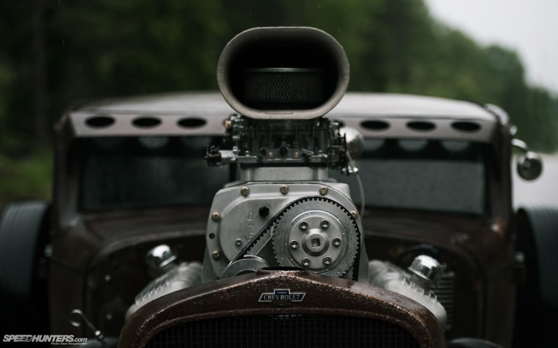 motor vehicle, engines, transportation, Rat Rod, tree, black, communication, number, outdoors, technology, day, retro styled, car, gray, mode of transportation