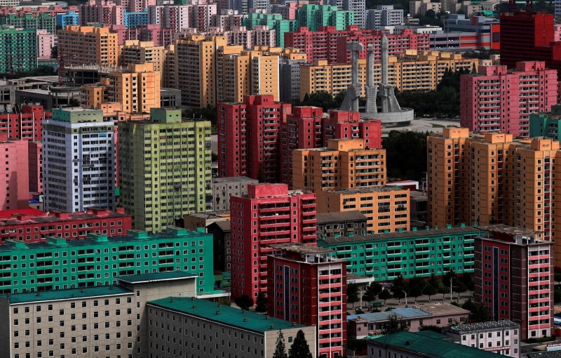 pyongyang, architecture, apartment, residential district, development, high angle view, 720P, landscape, korea, urban skyline, outdoors, no people, modern
