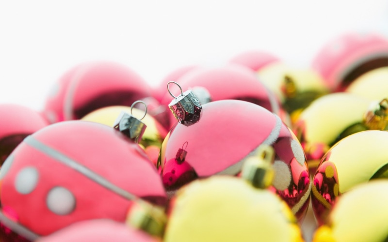 food and drink, plant, large group of objects, snow, yellow, ornaments, outdoors, pink color, 2K, beauty in nature, growth, flowering plant, day, Christmas ornaments 