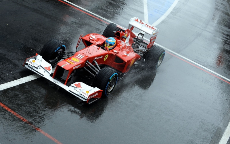 driving, f1, high angle view, white, red, sports Race, track and field, competition, formula-1, speed, day, sports track, ferrari, alonso, transportation