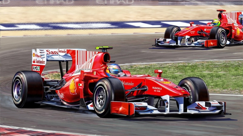 sports track, Formula 1, red, motor racing track, wheel, rc, crash helmet, Ferrari, racecar, competitive sport, 1080P, motorsport, people, sport, formula one racing