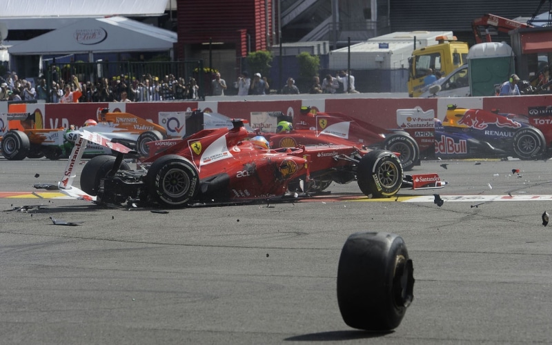 street, red, wheel, 720P, formula, sport, Ferrari, competitive sport, motor vehicle, Formula 1, city, road, competition, building exterior, Fernando Alonso