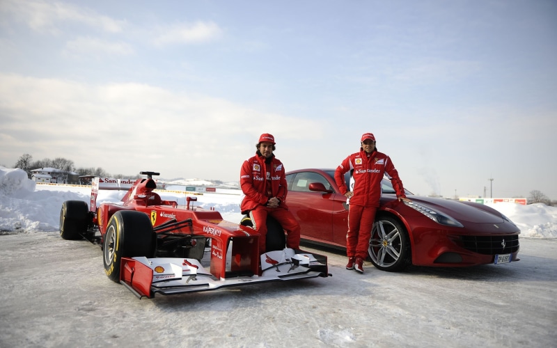men, helmet, sky, group of people, safety, uniform, land vehicle, Ferrari, mode of transportation, occupation, full length, Formula 1, young adult, red