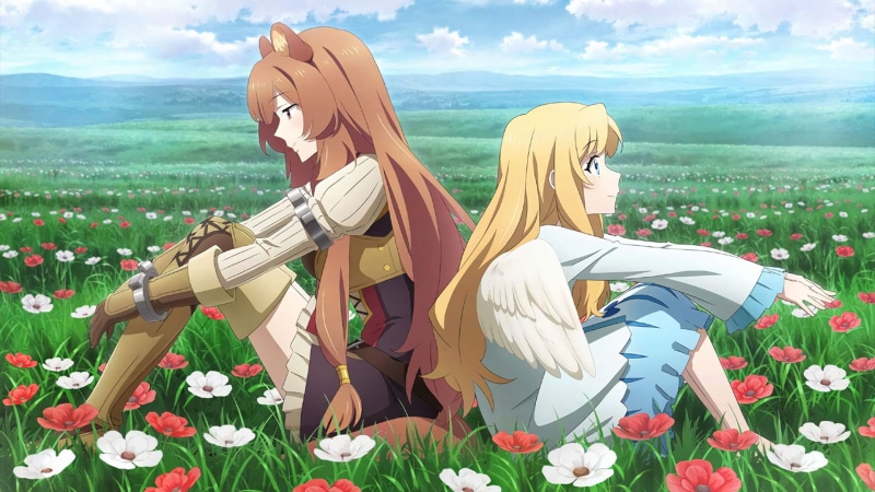 Blue Eyes, Brown Hair, Flower, The Rising of the Shield Hero, Anime, Filo (The Rising of The Shield Hero), Meadow, 1080P, Raphtalia (The Rising of the Shield Hero)