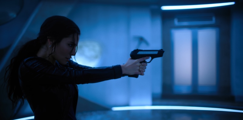 Martha Higareda, pistol, 4K, Altered Carbon, girls with guns, celebrity, Girl With Weapon, actress