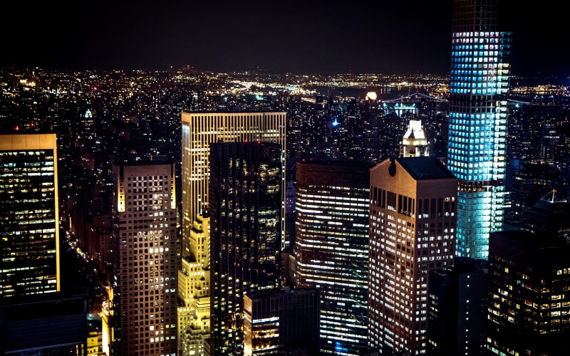 Night, New York City, lights, rise, windows, high, NYC, 2K, Buildings, panorama, city, time, Manhattan, USA, Skyscrapers