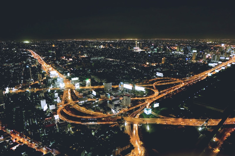 urban Skyline, highway, downtown District, traffic, urban Scene, bird, sky, light, nights, transportation, city life, illuminated, photography, building
