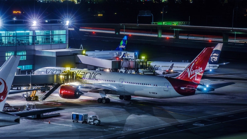 two, airport, 1080P, ship, no people, road, mode of transportation, high angle view, business, air vehicle, San Francisco, transportation, security, night