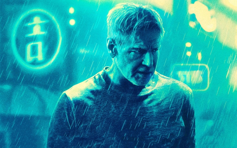 fiction, Blade Runner 2049, Thriller, rain, Harrison Ford, 2K, Rick Deckard, neon light, poster