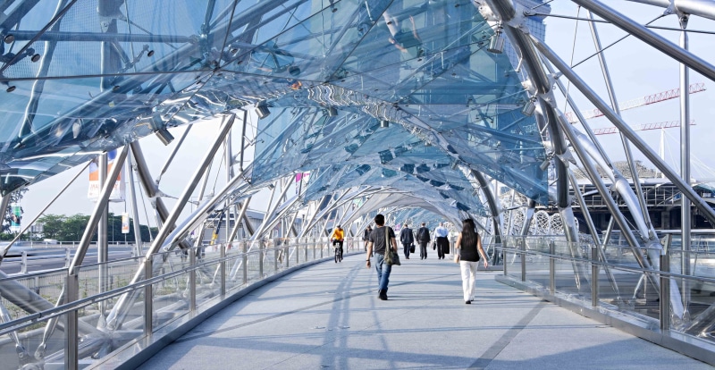 Helix Bridge, incidental people, women, Travel, nature, lifestyles, sunlight, built structure, real people, Tourism, leisure activity, men, day, modern