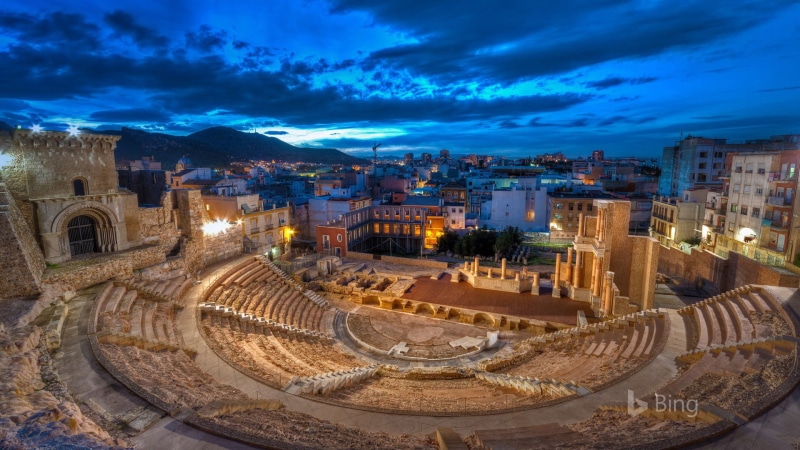 dusk, building exterior, brown, lights, high angle view, tourism, travel destinations, 1080P, nature, clouds, ancient, the past, photography, cloud - sky