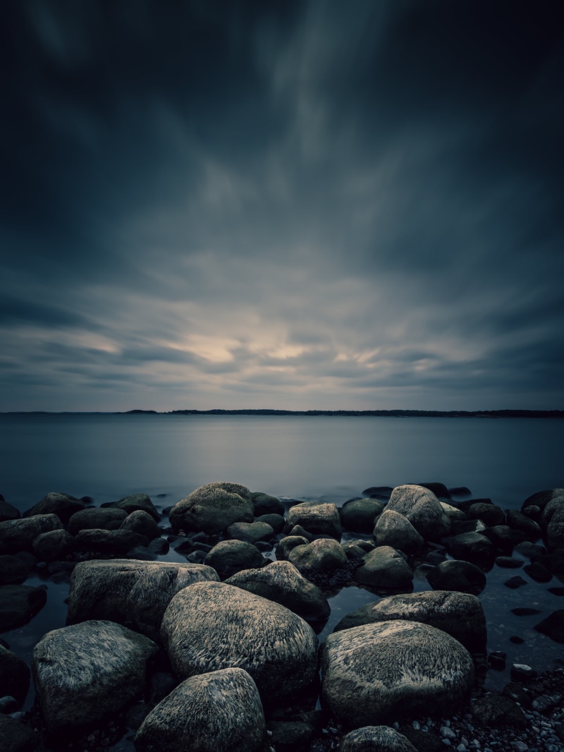 rock - Object, Night, body, scenics, water, black, 4K, body of water, mood, blue, stone, landscape, finland, fineart, drama, cloud - Sky, lot, porkkalanniemi