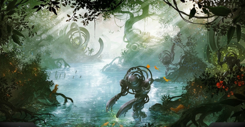 Automaton, sea, science fiction, animal themes, reflection, waterfront, plant, water, digital art, underwater, animal wildlife, jungle, robot, day, lifestyles
