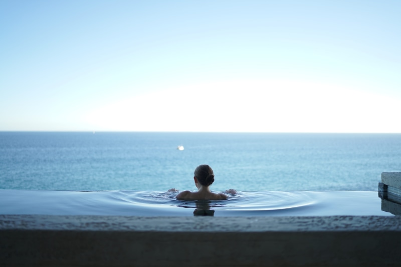 luxury, tranquility, female, Endless, horizon, rear view, ocean, idyllic, full Length, looking at view, blue, caucasian, women, one Person, image Technique